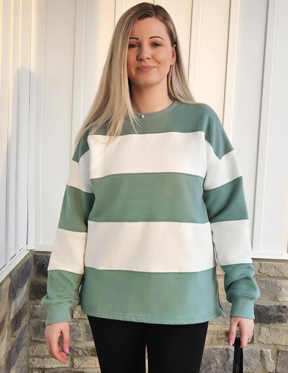 ZESICA Women's Fall Sweatshirt Tops Crewneck Long Sleeve Loose Oversized Striped Fleece Pullover 2025 Clothes