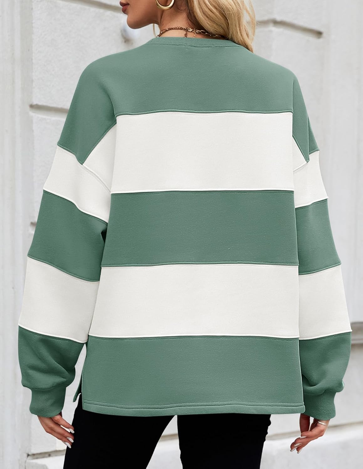ZESICA Women's Fall Sweatshirt Tops Crewneck Long Sleeve Loose Oversized Striped Fleece Pullover 2025 Clothes