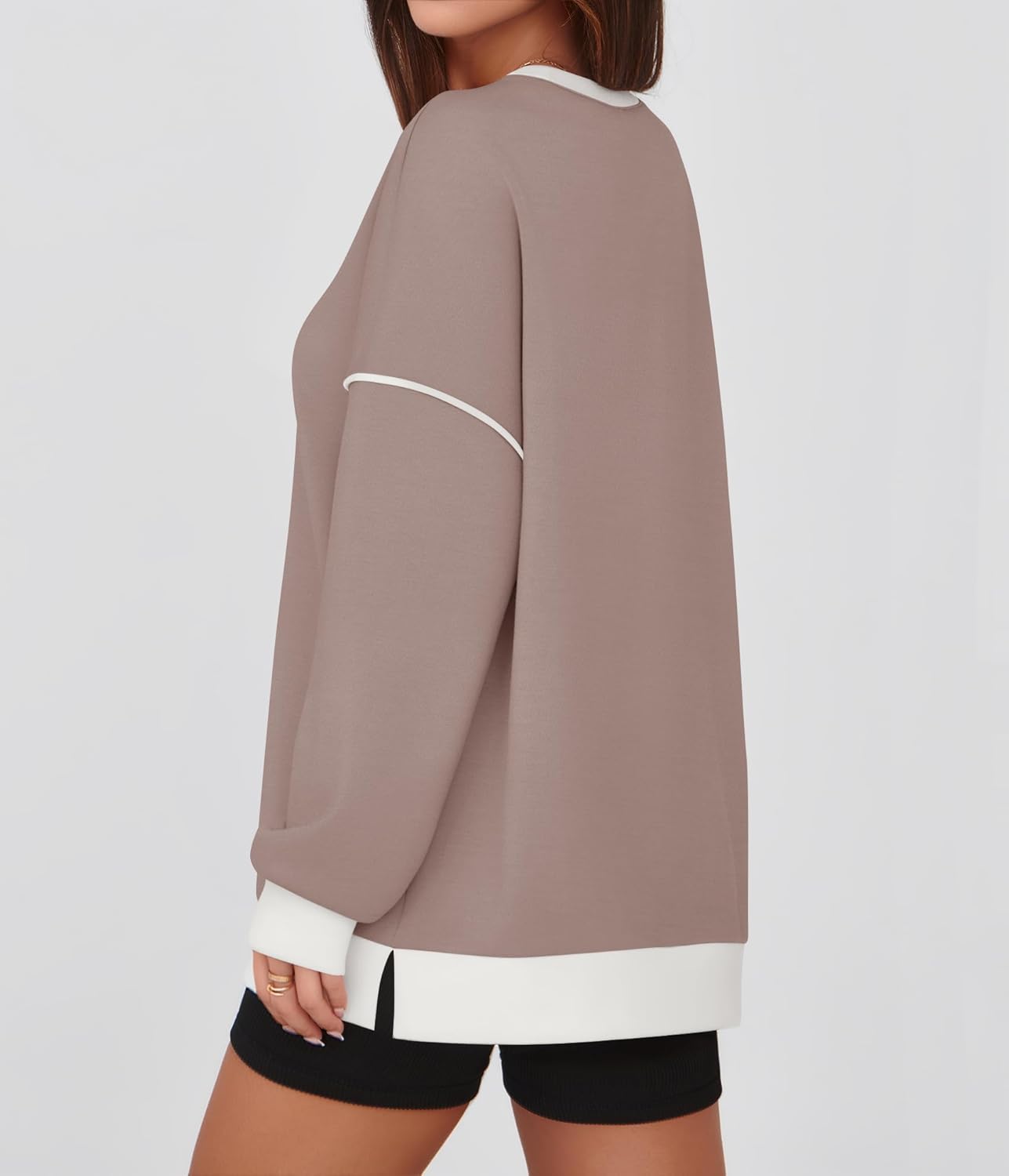 ZESICA Sweatshirts for Women Casual Long Sleeve Crewneck Contrast Color Oversized Pullover Tops Trendy Clothes