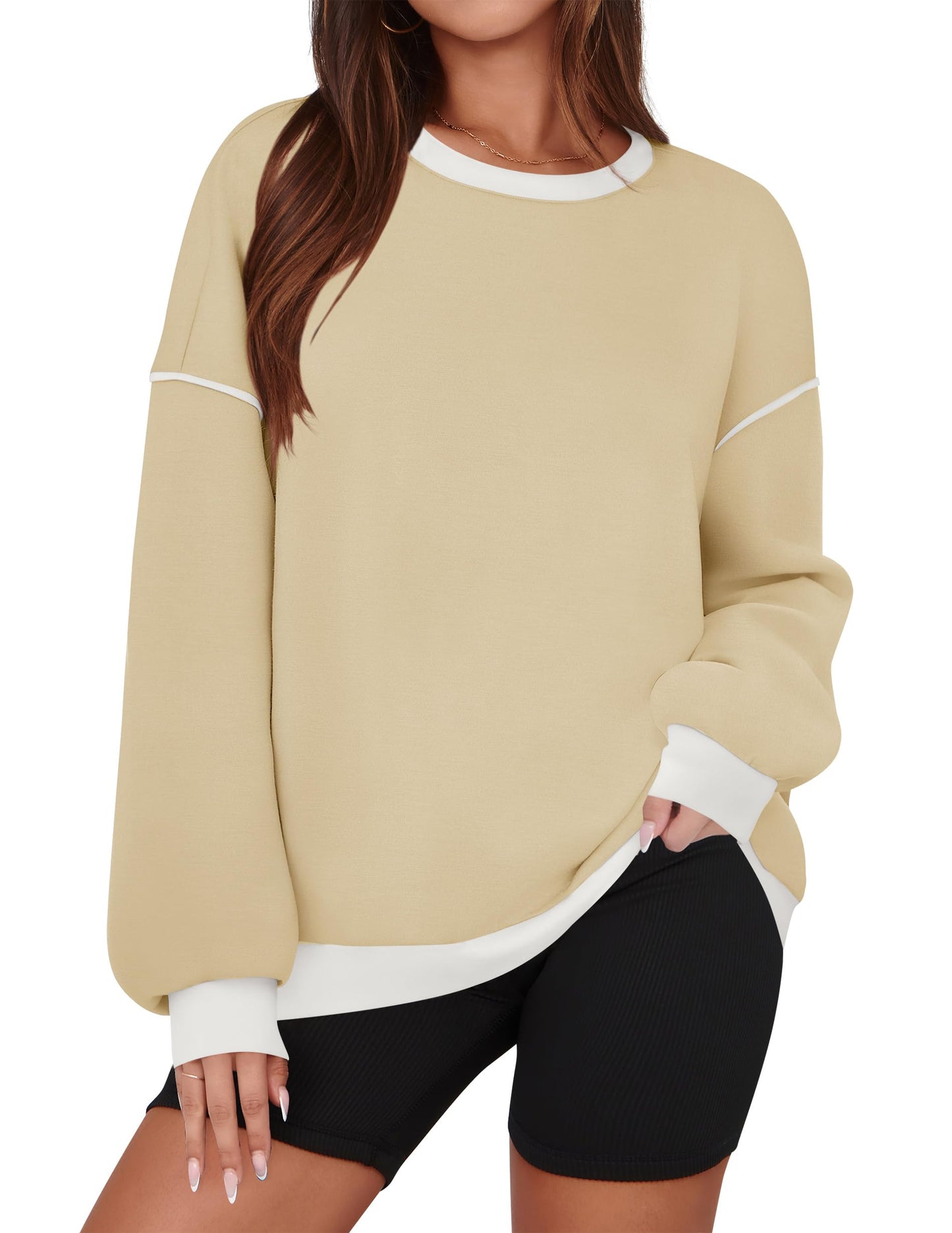 ZESICA Sweatshirts for Women Casual Long Sleeve Crewneck Contrast Color Oversized Pullover Tops Trendy Clothes