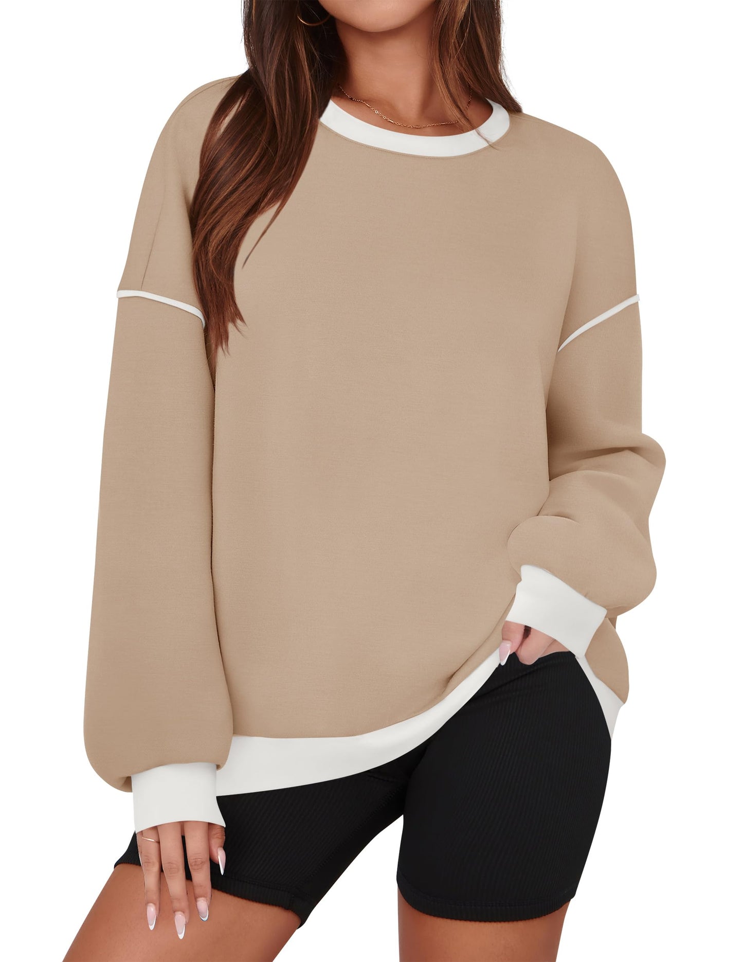 ZESICA Sweatshirts for Women Casual Long Sleeve Crewneck Contrast Color Oversized Pullover Tops Trendy Clothes