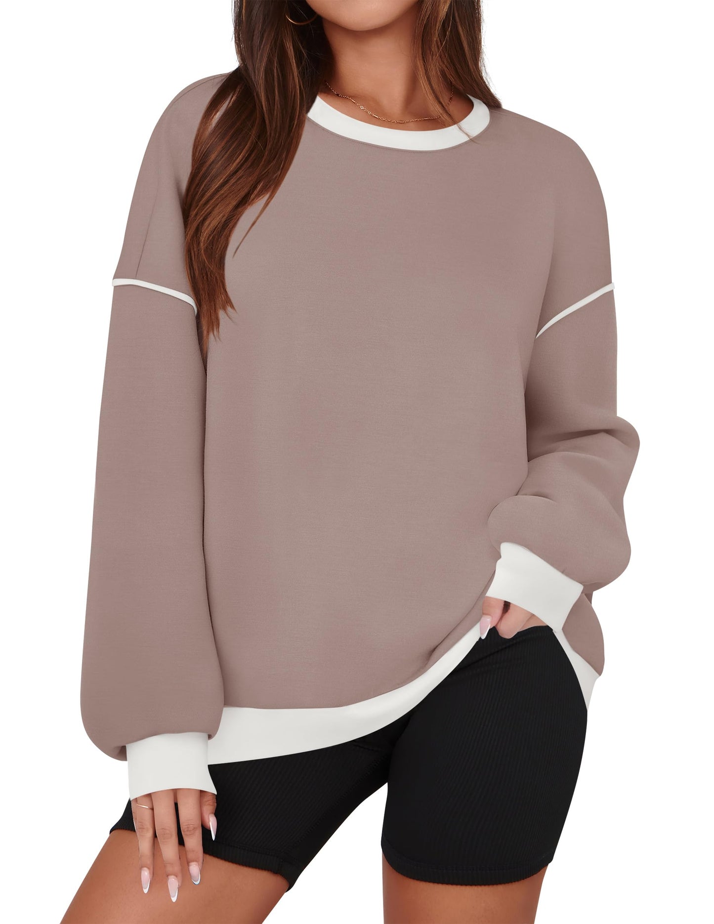 ZESICA Sweatshirts for Women Casual Long Sleeve Crewneck Contrast Color Oversized Pullover Tops Trendy Clothes