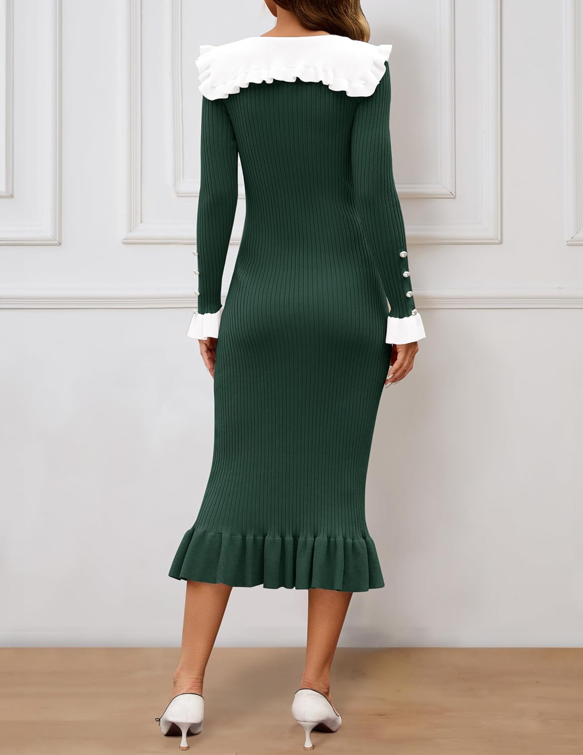 ZESICA Women's Long Sleeve Sweater Dress 2025 Spring Lapel Collar Button Elegant Casual Midi Bodycon Dresses