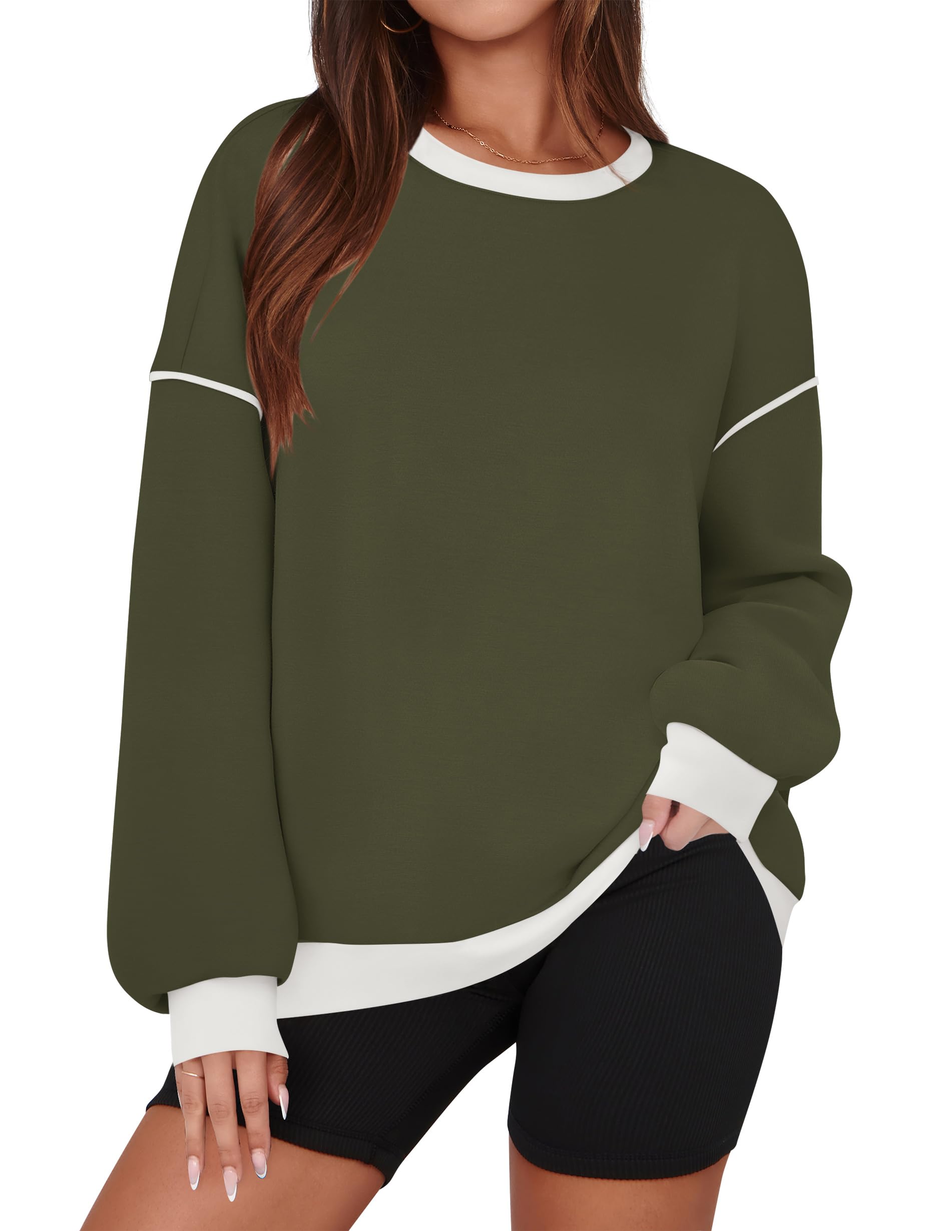 ZESICA Sweatshirts for Women Casual Long Sleeve Crewneck Contrast Color Oversized Pullover Tops Trendy Clothes