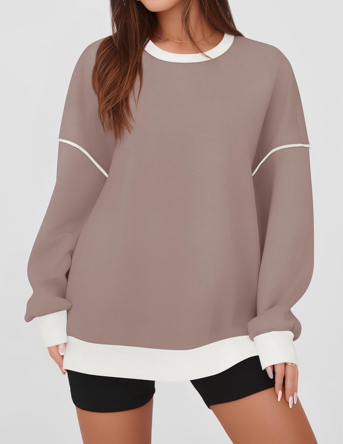 ZESICA Sweatshirts for Women Casual Long Sleeve Crewneck Contrast Color Oversized Pullover Tops Trendy Clothes