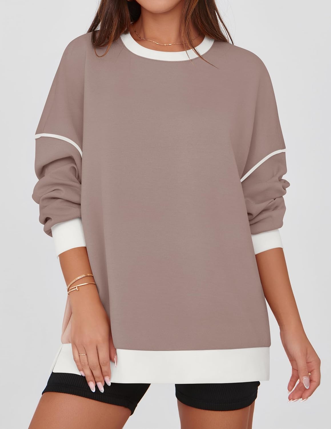 ZESICA Sweatshirts for Women Casual Long Sleeve Crewneck Contrast Color Oversized Pullover Tops Trendy Clothes