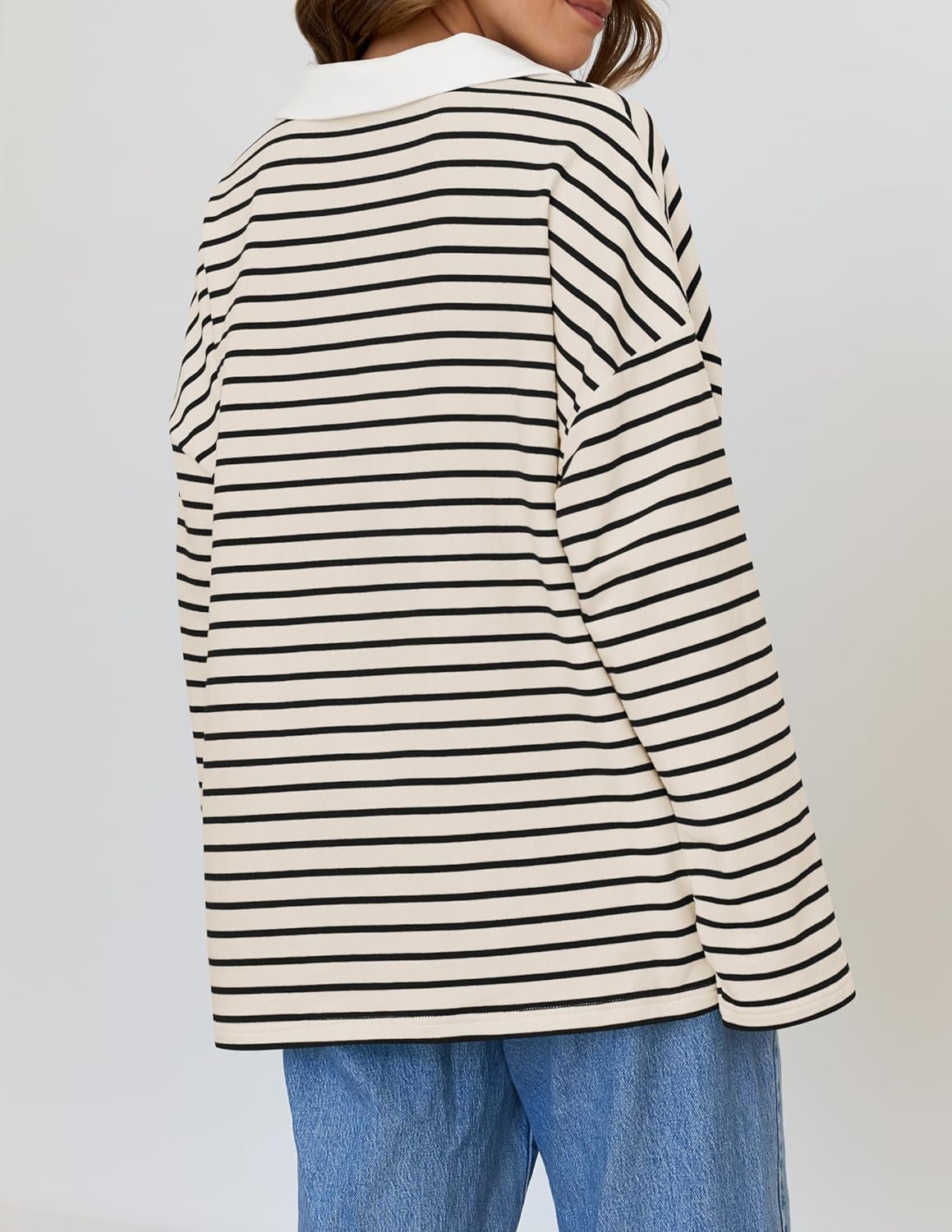 ZESICA Womens Striped Long Sleeve Tops Oversized Sweatshirt V Neck Loose Fit Tunic Tops Spring Casual Blouses