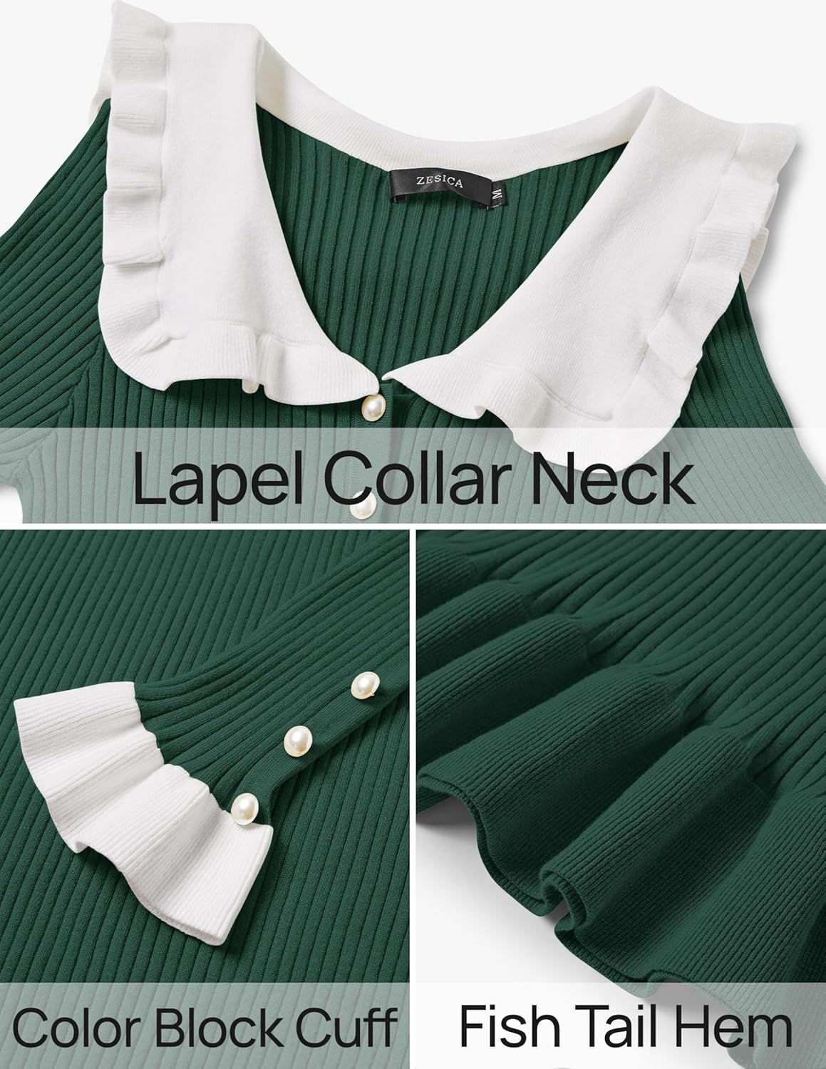 ZESICA Women's Long Sleeve Sweater Dress 2025 Spring Lapel Collar Button Elegant Casual Midi Bodycon Dresses