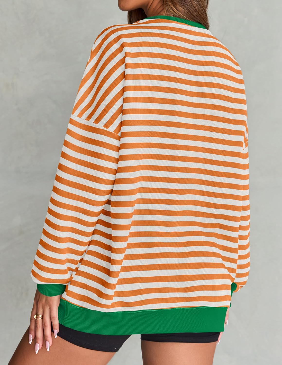 ZESICA Womens Casual Striped Pullover Tops Long Sleeve Shirts Crewneck Oversized Sweatshirts Spring Clothes