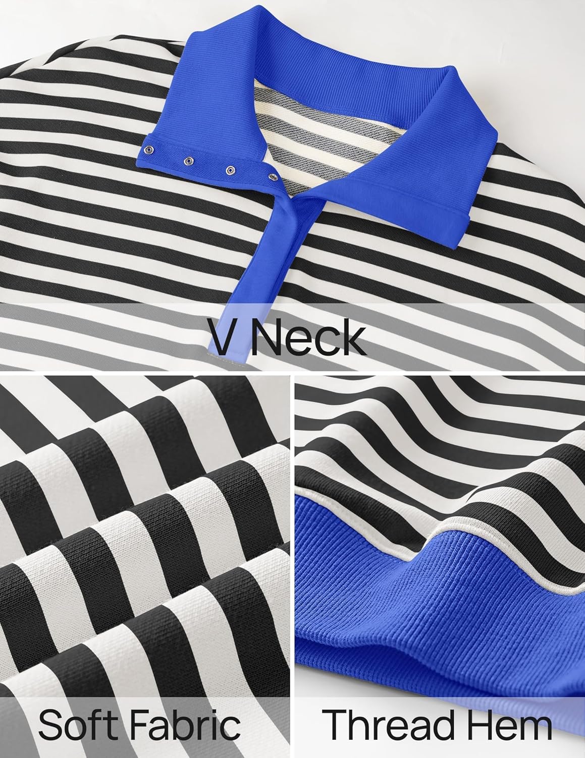 ZESICA Sweatshirts for Womens Long Sleeve Lapel V Neck Striped Oversized Tops