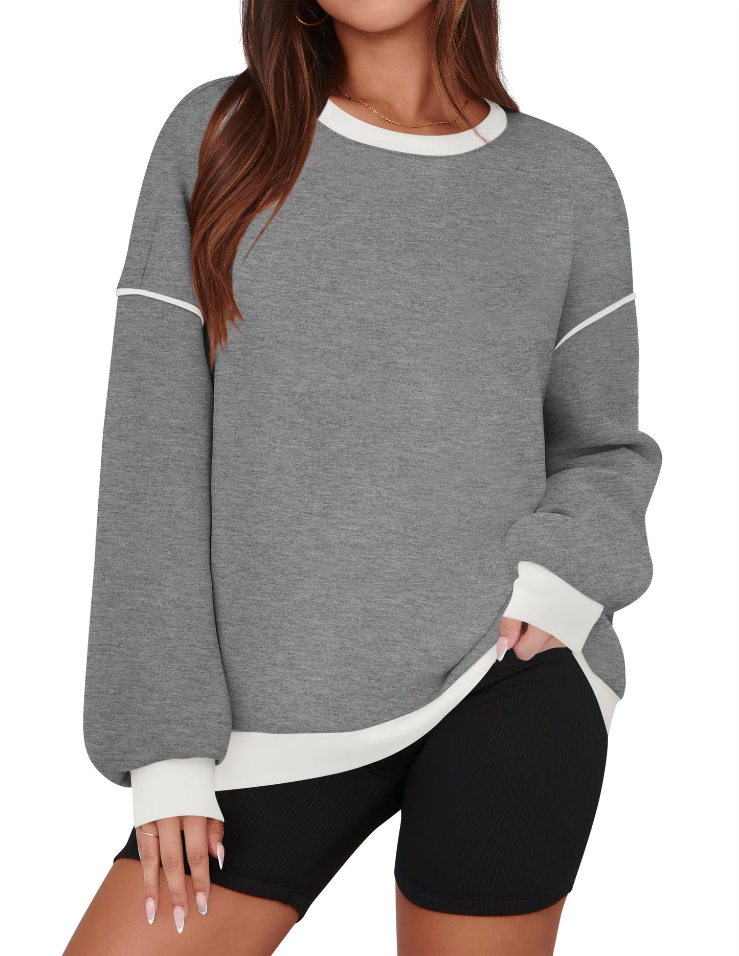 ZESICA Sweatshirts for Women Casual Long Sleeve Crewneck Contrast Color Oversized Pullover Tops Trendy Clothes